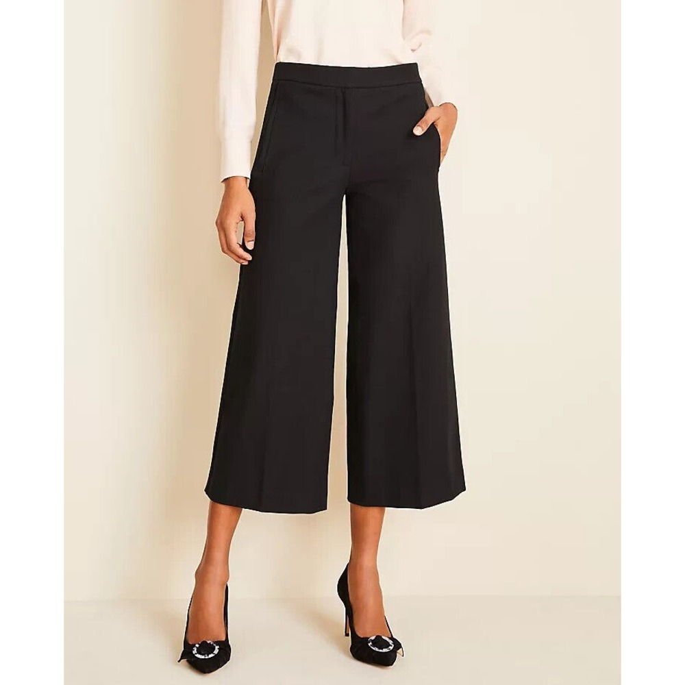 Ann Taylor The Marina Pant Wide Leg Black Flatter Cropped 0 Elegant High‎ Rise